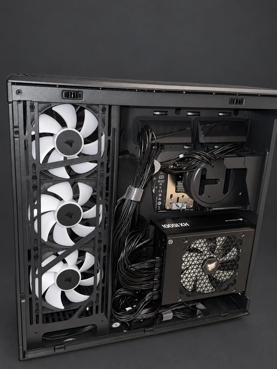 Cable routing behind the motherboard tray