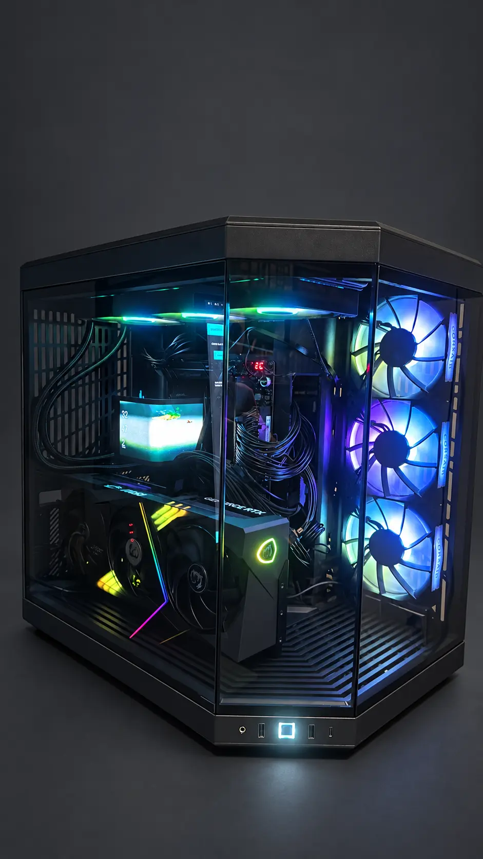 The finished tower with its RGB fans lit